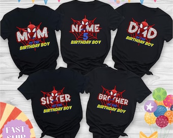 Custom Spiderman Birthday Boy Shirt, Family Birthday Shirt, Custom Age Birthday Shirt, Spider Web Shirt, Custom Birthday Shirt, Spider Shirt