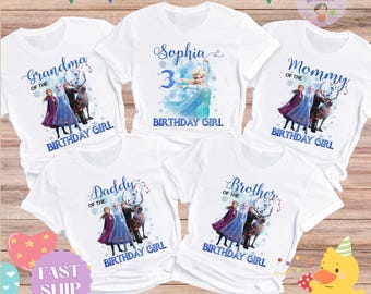Maglietta personalizzata per bambina Frozen Birthday, maglietta di compleanno abbinata per la famiglia Disney, maglietta per festa di compleanno Disneyland, maglietta per festa di compleanno principessa