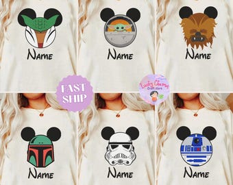 Custom Name Star Wars Characters Mickey Mouse Shirt, Disney Family Shirts, Mickey Head Star Wars Shirt, Star Wars Tee, Star Wars Gifts
