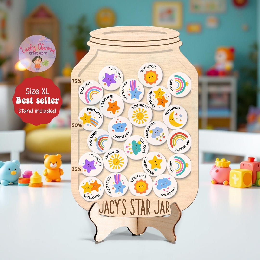 Magnetic Reward Jar With Tokens Classroom Teacher Smiley Star Jar ...