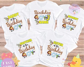Camisetas familiares de Toy Story con nombre personalizado: cumpleañero, cumpleaños de Toy Story, fiesta de cumpleaños familiar en Disneyland, camiseta familiar a juego