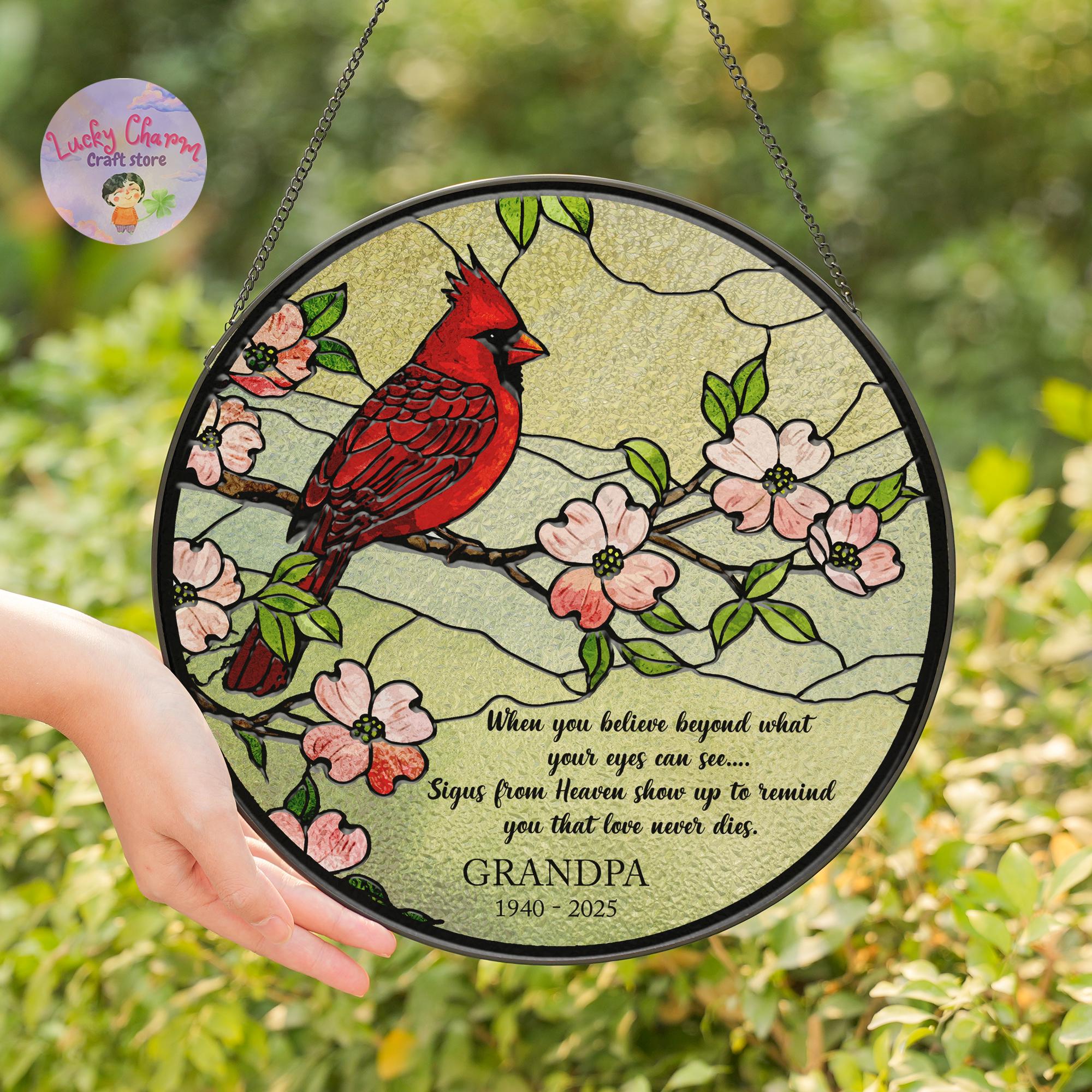 Personalized Memorial Cardinal Stained Glass Suncatcher, Custom Grandpa ...