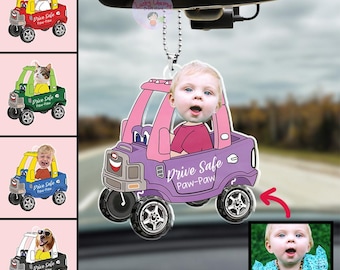 Personalized Drive Safe Daddy Car Baby Photo Ornament, Acrylic Car Hanger, Drive Safe Daddy Acrylic Car Ornament, Father's Day Gifts