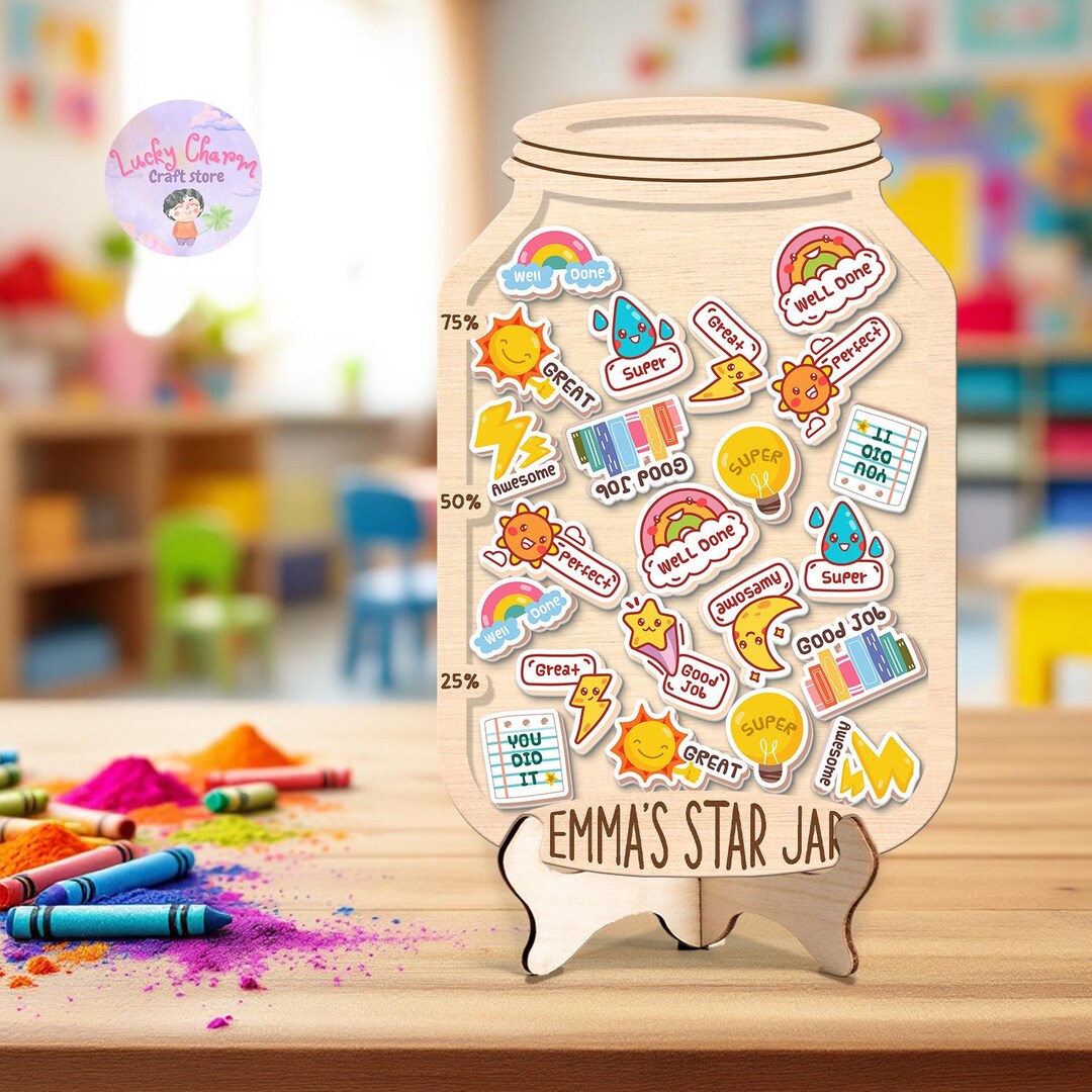 Magnetic Reward Jar With Tokens Classroom Teacher Smiley Star Jar ...