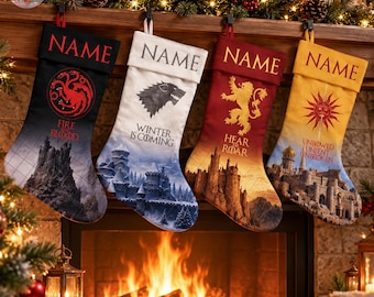 Custom Family Crest Christmas Stocking, Personalized Royal House Sigil Stocking, Medieval Castle Xmas , Matching Family Holiday Stockings