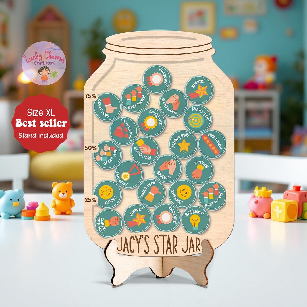 Magnetic Reward Jar With Tokens Classroom Teacher Smiley Star Jar ...