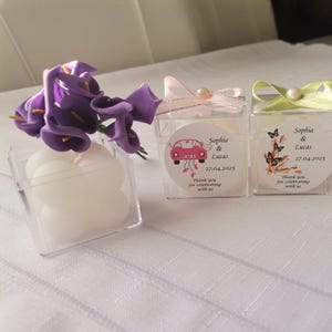 Personalized Bubble Wedding Candle Favors: Mini Mica Box