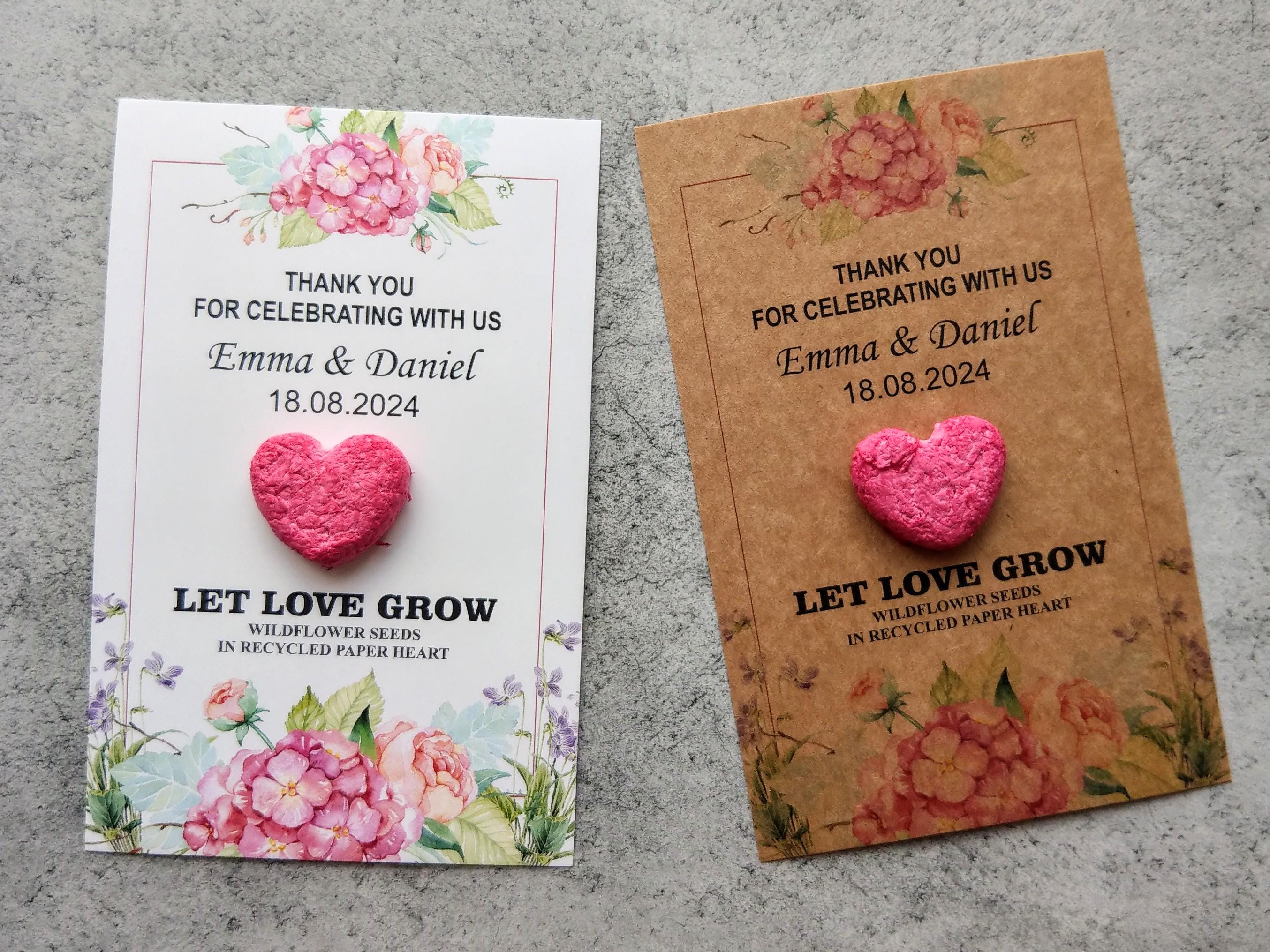 Personalized Wildflower Seed Heart Wedding Thank You Cards – Recycled Paper Eco Friendly Favors – Rustic Botanical Guest Gifts