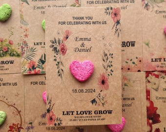 Personalized Wildflower Seed Heart Wedding Thank You Cards – Recycled Paper Eco Friendly Favors – Rustic Botanical Guest Gifts