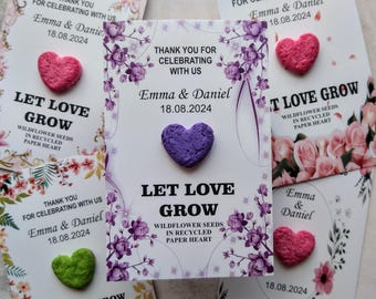 Personalized Wildflower Seed Heart Wedding Thank You Cards – Recycled Paper Eco Friendly Favors – Rustic Botanical Guest Gifts