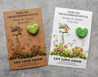 Personalized Wildflower Seed Heart Wedding Thank You Cards – Recycled Paper Eco Friendly Favors – Rustic Botanical Guest Gifts