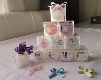 Personalized Wedding Candle Favors for Guest, Engagement Candle Favors, Bubble Candle Wedding Favor