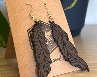 Vegan Leather Feather Earrings: Bohemian Jewelry