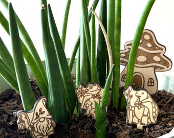 House Plant Stakes - Mini House Plant Figures, Mushrooms, and Friends