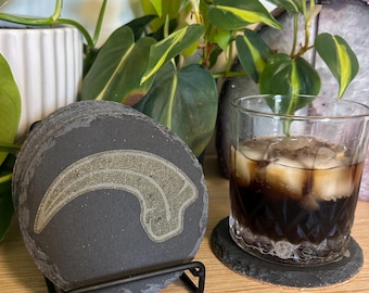 Raptor Claw Slate Coaster: Golden Dinosaur Barware Gift