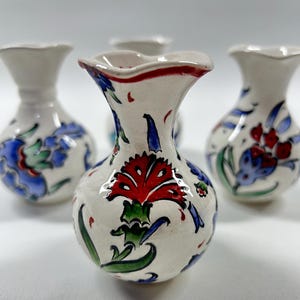 Miniature Ceramic Turkish Vase with Floral Motif - Small Decorative Accent