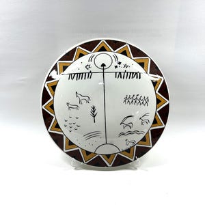 Ceramic Tile Plate with Nature-Inspired Wolf and Bird Designs