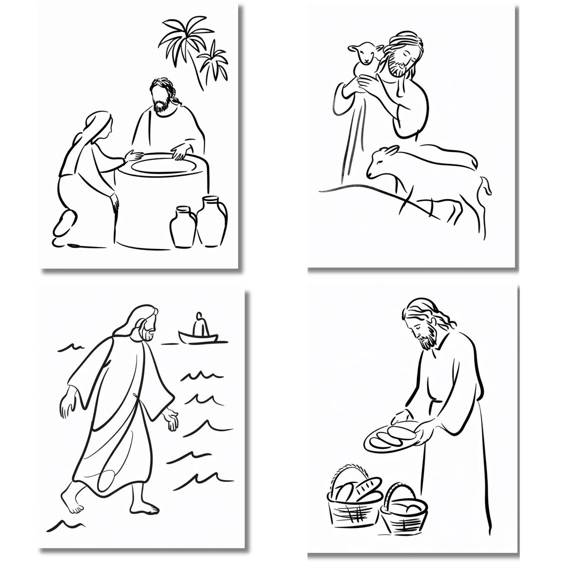 Minimalist Jesus Line Art Print Bundle: Picasso Style Christian Decor ...