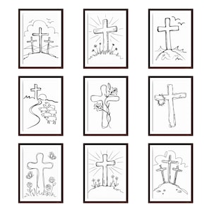 10 Picasso-Style Christian Cross Line Art Set – Rustic Faith Designs for Home Decor