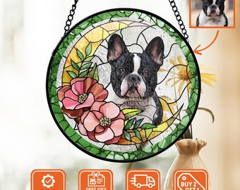 Custom Pet Portrait Stained Glass Suncatcher, Personalized Dog Window Art, Unique Pet Decor, Cat or Dog Lovers, Memorial Gift