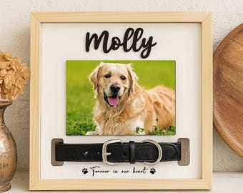 Dog Collar Memory Frame, Personalized Pet Memorial Gift, Pet Loss Picture Display, Custom Name Dog Frame, Forever Loved Pet Gift