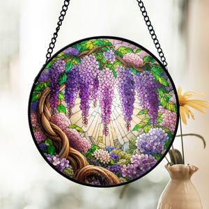 Wisteria Tree Stained Glass Suncatcher, Vibrant Purple Floral Window Hanging, Botanical Stained Glass, Grandma Gift, Gift for Garden Lovers