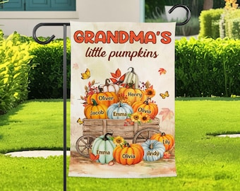 Grandma's Little Pumpkins Garden Flag, Personalized Fall Yard Flag, Autumn Pumpkin Grandkids Gift For Grandma Decor, Thanksgiving Porch
