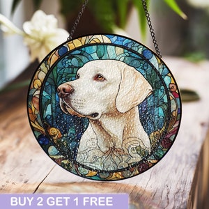 Labrador Stained Glass Panel – Graceful Dog Art Decor with Nature-Inspired Background, Ideal Gift for Labrador Lovers