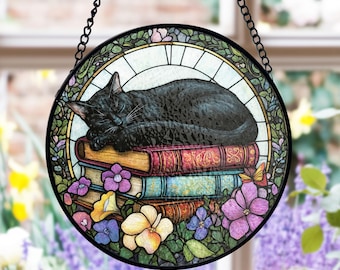 Acchiappasole Da Finestra Con Motivi Gatto Nero, Farfalla E Libellula - 20x20 Cm, Decorazione Casa - 2