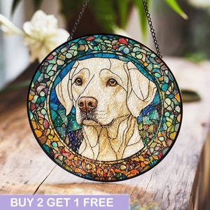 Panel de vidrio de colores de Labrador: elegante decoración artística de perros con detalles intrincados, perfecto para los amantes del Labrador
