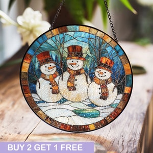 Stained Glass Snowman Christmas Suncatcher, Stained Glass Winter Decor, Holiday Gifts for Family and Friends, Perfect Christmas Keepsake