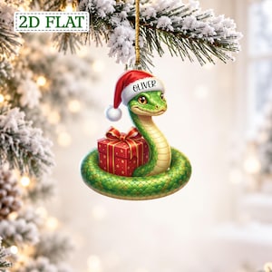 Personlig söt ormhållande julklappsprydnad, grön orm julgranskula med julgranskulor, anpassad present till reptilälskare