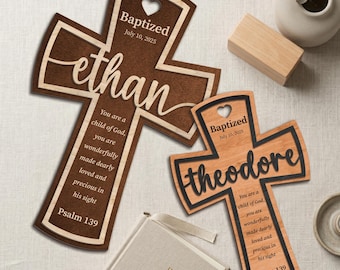Custom Baptism Cross with Name and Date, Personalized Christening Gift, Christian Baby Keepsake, Scripture Cross Wall Decor