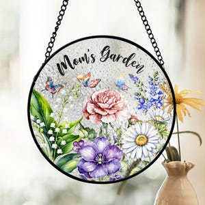 Mom’s Garden Stained Glass Suncatcher, Birth Flower Window Decor, Personalized Stained Glass Effect, Mother’s Day Gift, Floral Home Accent