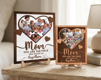 Personalized Mom Photo Frame Puzzle Heart, Custom Family Picture Frame, Mother’s Day Gift for Mom, Family Keepsake Photo Collage