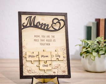 Personalized Family Puzzle Frame for Mom, Custom Puzzle with Kids Names, Mother’s Day Gift, Family Remembrance Keepsake, Mom Tribute
