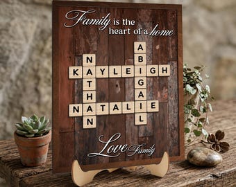 Personalized Family Puzzle Frame, Scrabble Style Name Sign, Custom Family Names Wall Art, Housewarming Gift, Family Keepsake