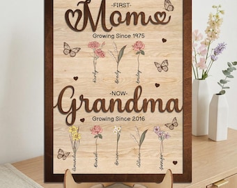 Personalized Birth Flower Family Frame, First Mom to Grandma Gift, Custom Floral Name Sign, Mother’s Day Gift, Grandma Keepsake