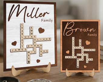 Personalized Family Name Puzzle Frame, Custom Scrabble Name Sign, Family Crossword Art, Housewarming Gift, Family Wall Decor