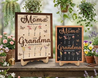 Personalized First Mom to Grandma Frame, Custom Birth Flower Sign, Mother’s Day Gift for Grandma, Family Flower Names Keepsake
