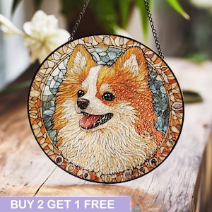 Pomeranian Stained Glass Panel – Vibrant Dog Art Decor with Cheerful Expression, Ideal for Pomeranian Lovers