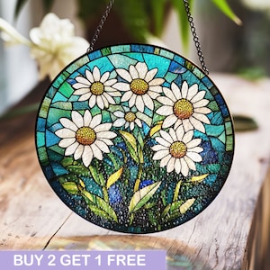Daisy Stained Glass Suncatcher, Wildflower Window Decor, Cottage Garden Style, Floral Home Accent, Nature Gift Idea, Gift For Mom