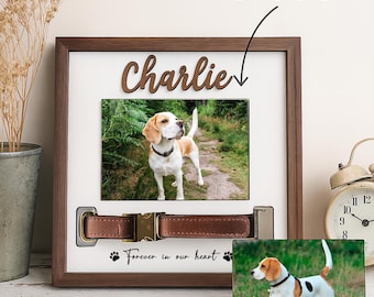 Personalized Pet Memory Frame, Dog Collar Shadow Box, Custom Pet Photo Gift, Pet Loss Sympathy Gift, Forever Loved Dog Memorial