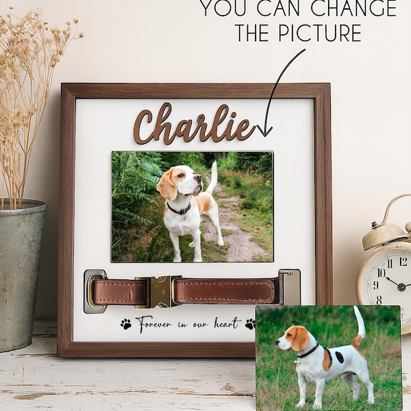 Personalized Pet Memory Frame, Dog Collar Shadow Box, Custom Pet Photo Gift, Pet Loss Sympathy Gift, Forever Loved Dog Memorial