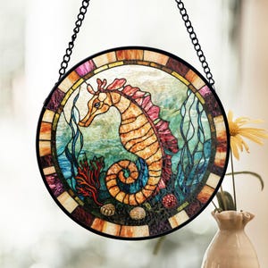 Seahorse Stained Glass Suncatcher, Coastal Window Art, Ocean Sea Life Decor, Underwater Nautical Theme, Beach Lover Gift for Mom