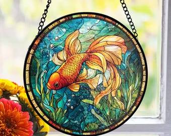 金魚サンキャッチャー ステンドグラス 金魚 装飾 家 窓 壁掛け ママ