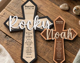Custom Wooden Baptism Cross with Name, Personalized Christening Gift for Baby, Religious Wall Decor, Christian Keepsake Gift