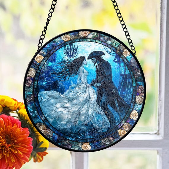 Gothic Mermaid Stained Glass Suncatcher, Pirate Love Scene, Ocean