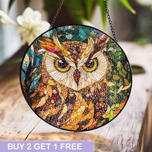 Stained Glass colorfull Owl Suncatcher, Bird Window Hanging, Perfect Gift for Owl Lovers, Birthday or Christmas Gift for Mom