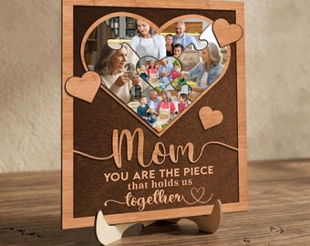 Custom Mom Puzzle Frame with Photos, Personalized Family Collage Frame, Heart Photo Gift for Mother’s Day, Mom Keepsake Decor